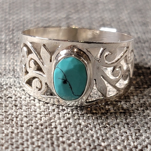 Native Jewelry - Native Turquoise Gemstone Ring Size 8.5 Sterling Silver Boho Jewelry